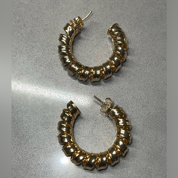 Gold Layered Smooth Curled Hoops - Picture 2 of 6